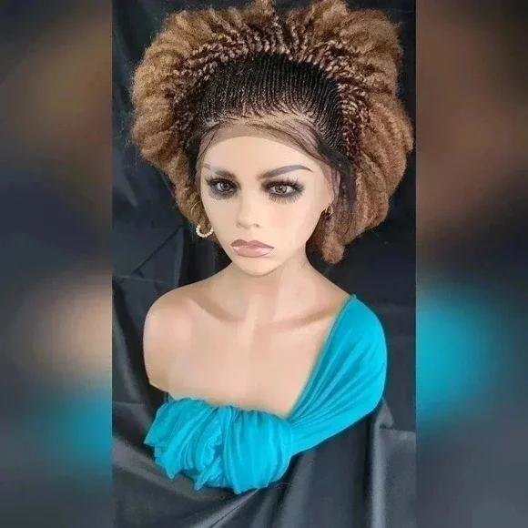 Gorgeous Braided lace wig, short wig ombre wigs, afro wig, 100% handmade NWT - Picture 16 of 17